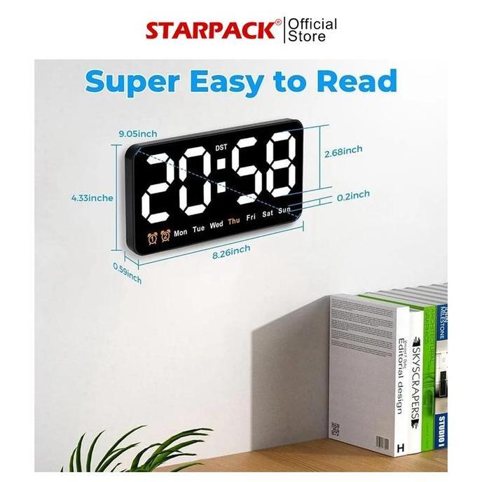6638 Jam Dinding / Meja Digital LED Tampilan Jam / Hari / Bisa Baterai & USB