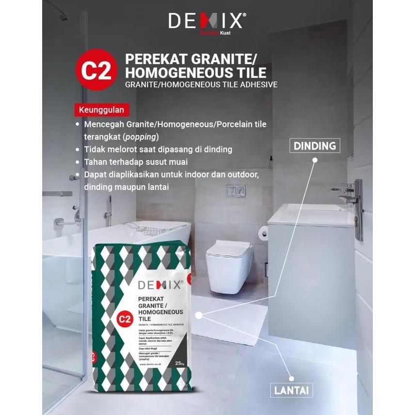 Potere- Promo Demix C2 Perekat Lem Granite Tile Homogenius Marmer  25Kg Free Demix D1 1 Kg