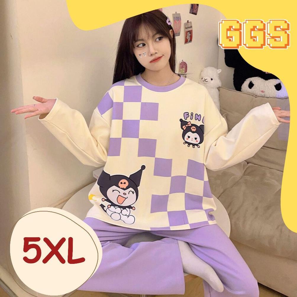 Baju Tidur Jumbo 5XL Wanita Set Dewasa Bahan Katun Adem Lengan Panjang Celana Panjang Piyama Setelan