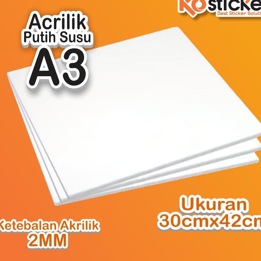Akrilik Lembaran 2Mm A3 / Akrilik Putih Susu / Putih Solid / Acrylic
