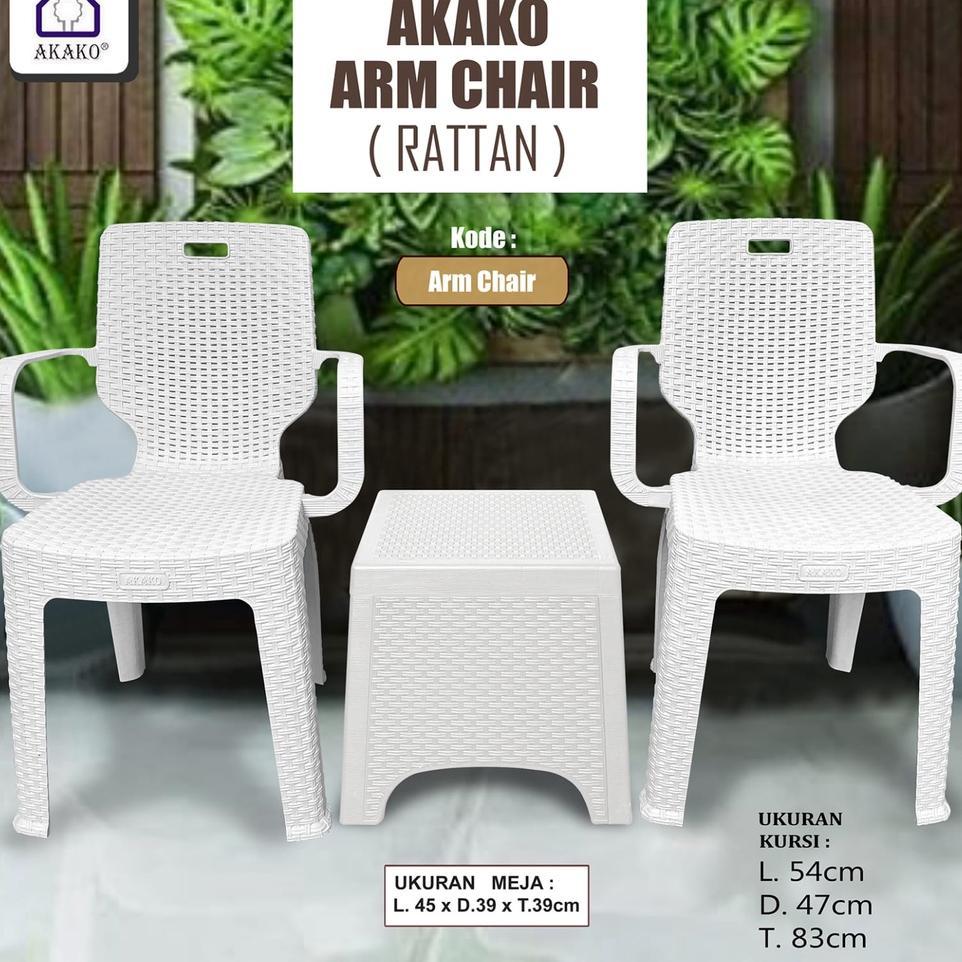 Akako - Kursi Plastik Arm Chair (Rattan) Set - Kursi Teras & Meja Rotan Plastik Minimalis