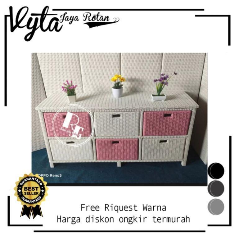 (READY STOCK) meja TV lemari laci rotan sintetis 6 laci