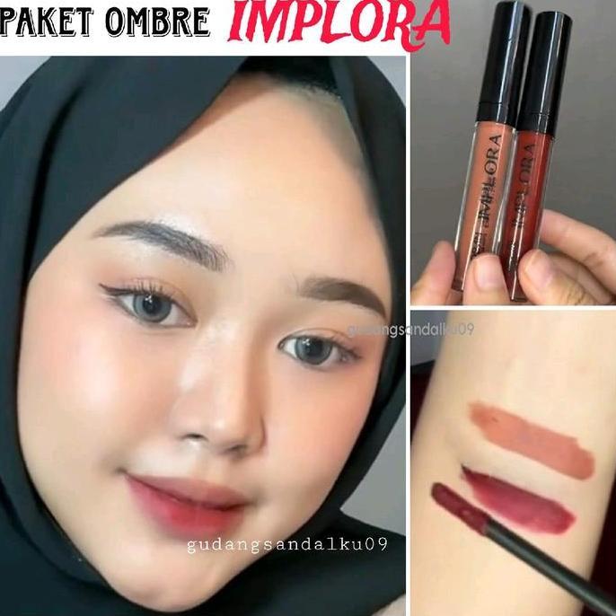Lipcolor- Paket Hemat Ombrelips Implora Hazelnude Dan Red Gala - Ombre Lips - Set Lipstik Lipstik Om