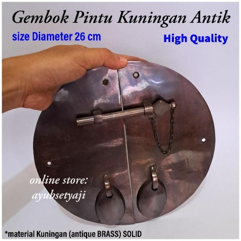 Gembok Pintu Overpal Bundar Polos 06 Kuningan antik size D 26cm Gembok grendel pintu Gerbang 26 cm k