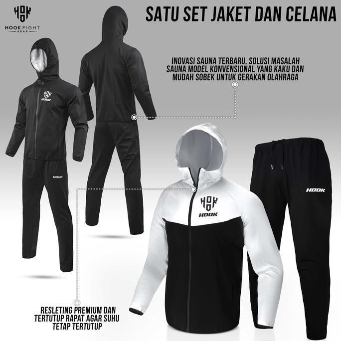 Lansungkirim- Jaket Sauna Suit Olahraga Baju Jas Pembakar Lemak Elastis Hook Baju Sauna Olahraga Pem