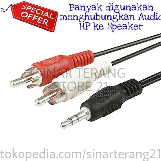 Kabel Jack 2 RCA ke 3.5 mm Mini Stereo 1.5 m Audio Music HP ke Speaker