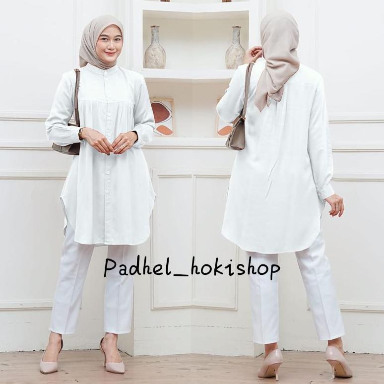 PREMIUM ALUNA TUNIK / BAJU ATASAN WANITA MUSLIM TUNIC BASIC POLOS RAYON TWILL PREMIUM TUNIK PUTIH KE