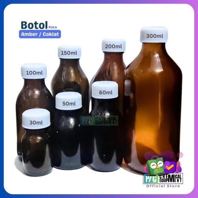 Botol Kaca 100ml | Botol Kaca Coklat 100ml Tutup Ulir Dengan Sumbat