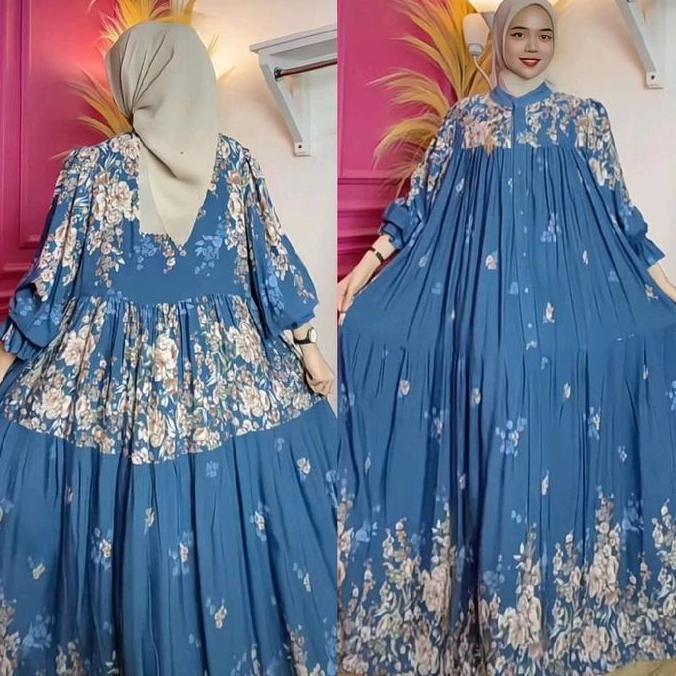 gamis wanita muslim rayon syifa Dress lengan balon