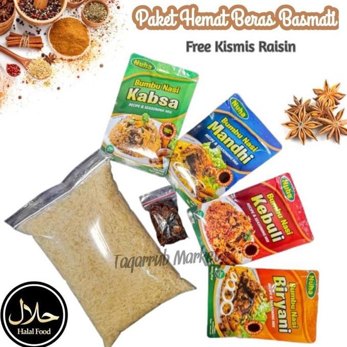 SAND PAKET BASMATI + KISMIS + BUMBU NUHA PAKET HEMAT BERAS BASMATI 1 KG BUMBU INSTANT KEBULI BRIYANI