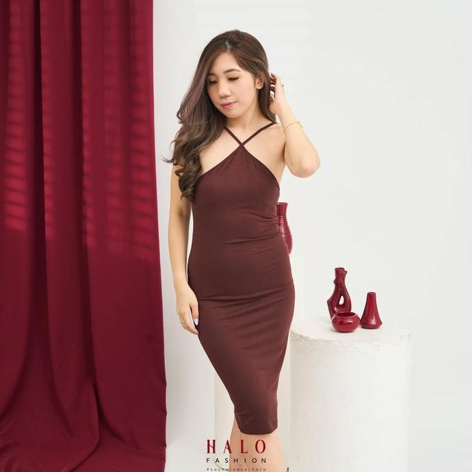 Kleid- [Halofashion] Jihyo Sexy Bodycon Dress Halter Casual Dress Midi Dress Elegant Dress Korean Fa