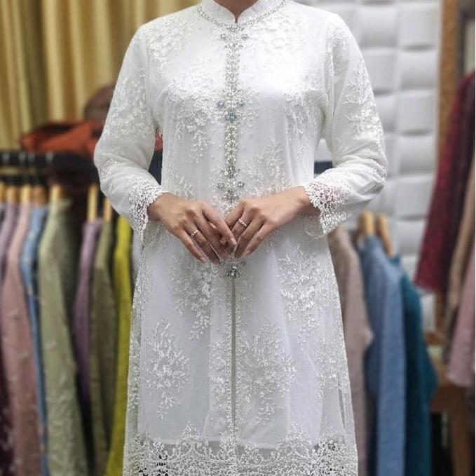 COD-Kebaya Putih Malika Model tunik / Kebaya wisuda / Baju Kebaya Pengantin TF
