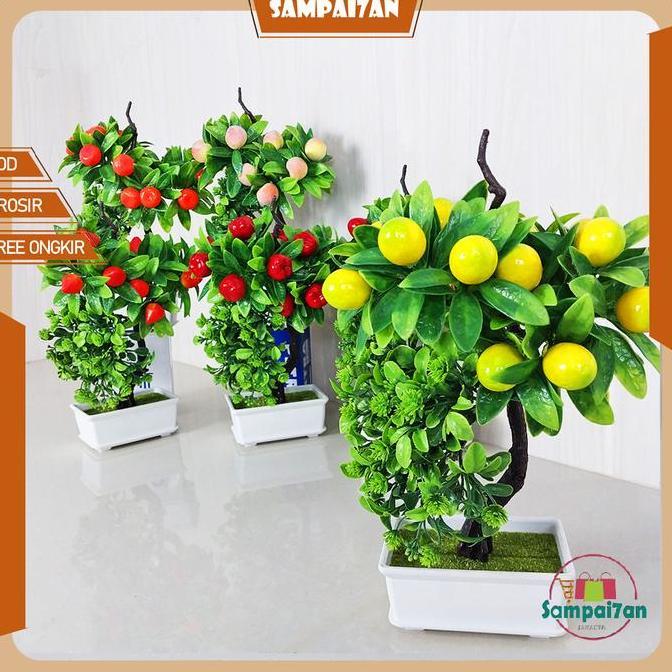 Pohon Buah Plastik Tanaman Hias Artificial Pohon Hiasan Meja Pot Pohon Dekorasi Rumah Murah COD PBP8