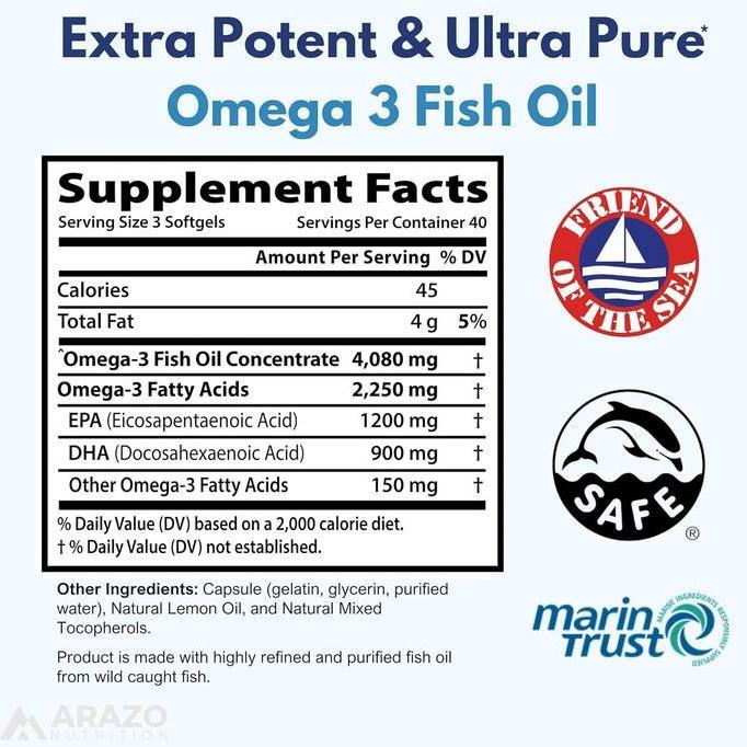 Haarvitamine- Arazo Nutrition Omega 3 Fish Oil 4,080Mg High Epa 1200Mg Dha 900Mg