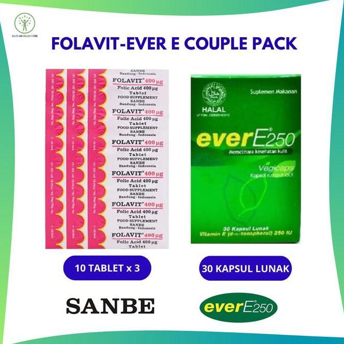 Haarvitamine- Paket Folavit 400 Mcg 30 Tablet Dan Ever E 250 Iu 30 Kapsul Lunak Vitamin Couple Pack
