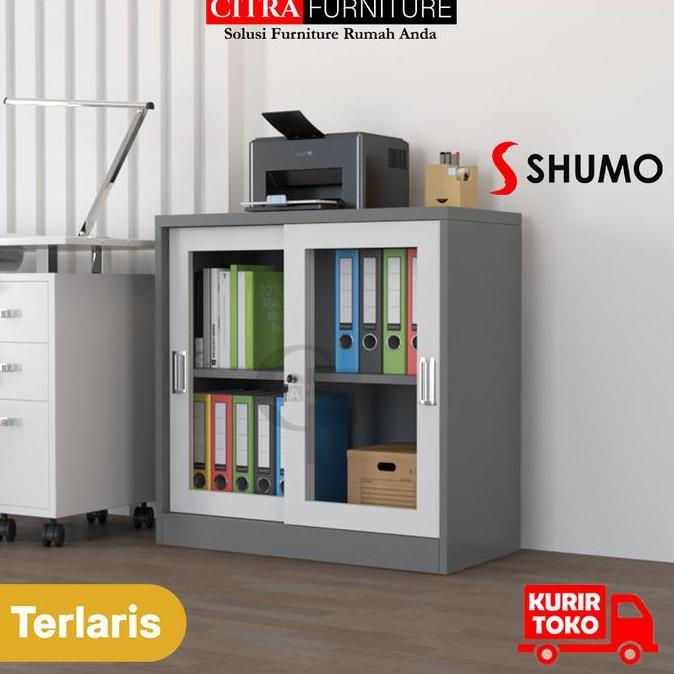 Packen- Lemari Arsip Besi 2 Pintu Sliding Kaca Pendek|Lemari Sleding Kantor