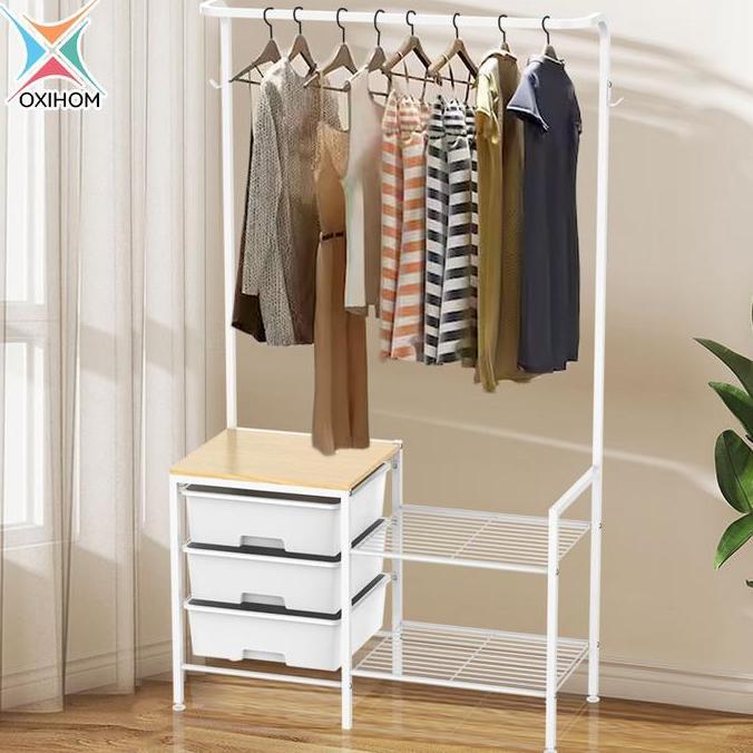 Speichern- Oxihom Lemari Pakaian Gantungan Baju Full Drawer Pakaian Lemari Baju Gantung 3 Laci Susun