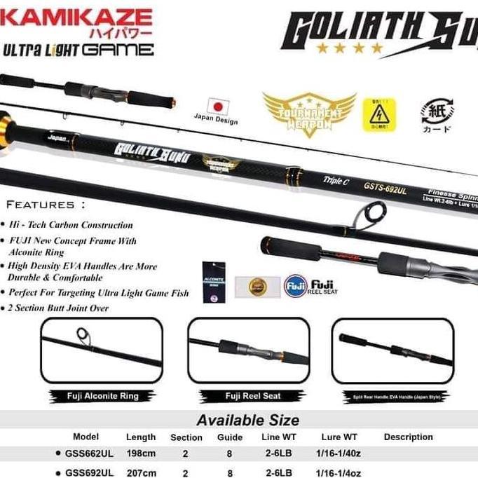 Murah Kamikaze Joran Pancing Goliath Sunu Ul Ultralight Tipe Spinning Sambung 2 Butt Joint Full Fuji