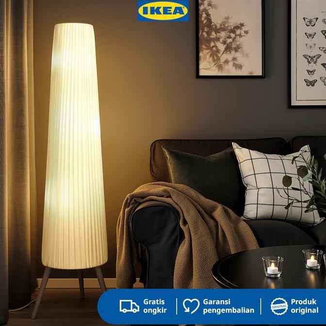 IKEA OKENSAND Lampu Lantai Kayu Beech / Putih 154cm Bohlam