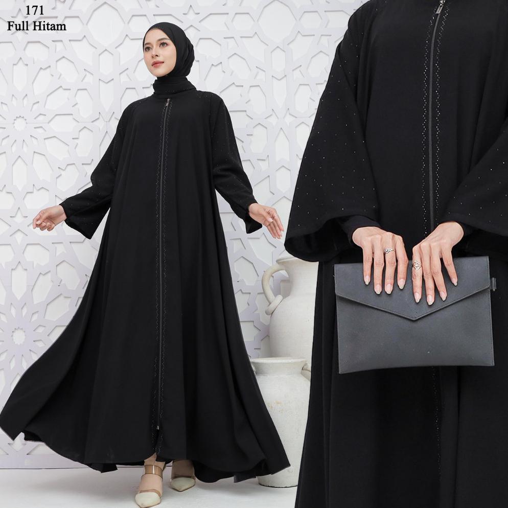termurah abaya jetblack hitam pekat jetblack premium full sleting gamis outer syari muslimah remaja 