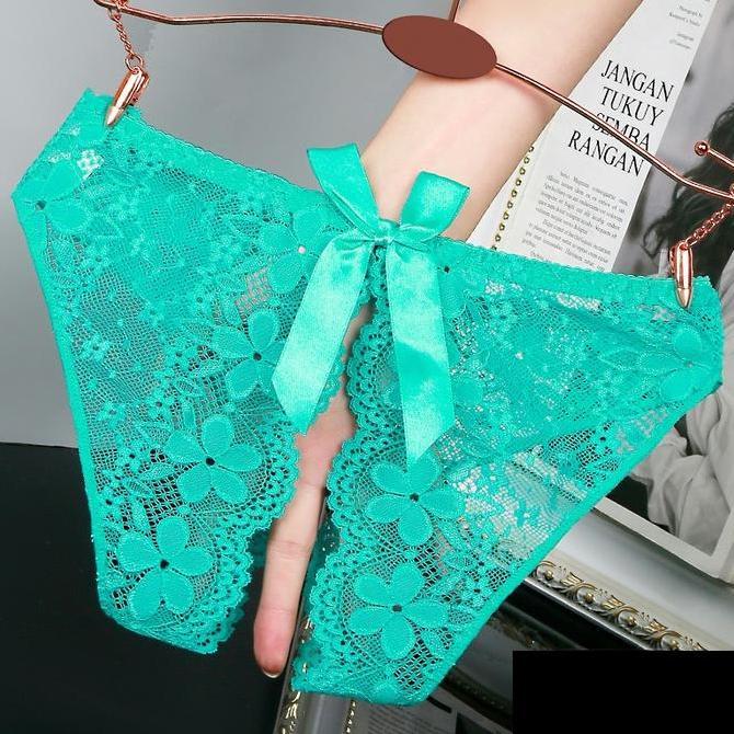 CD Wanita Seksi Renda Big Size Crotchless Motif Pita Hitam Katun Pendek celana ada pant rangkepan da