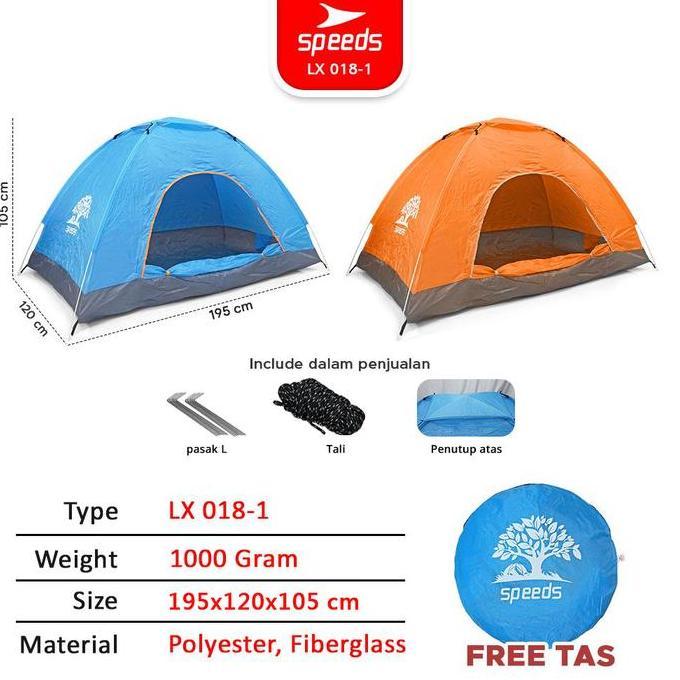 Tenda Camping 2 Orang Tenda Lipat Bahan Parasut Anti Hujan Outdoor 018-1