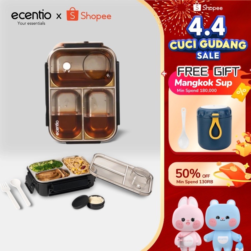 ecentio lunch box stainless 800ml kotak makan stainless 304 tempat makan tempat bekal makan free kot