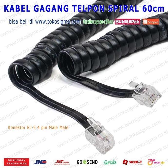 Lansung- Kabel Gagang Telp Spiral Rj-9 4P4C Telephone Cable Telepon Rj9 60Cm