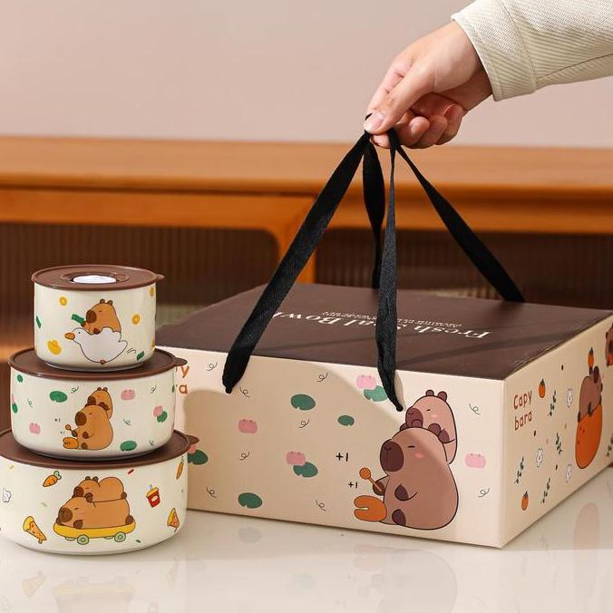 Taberu- Three Piece Set Sealed Bowl Instant Noodle Bowl Set Gift Microwave / 3 Pcs Set Mangkok Tutup