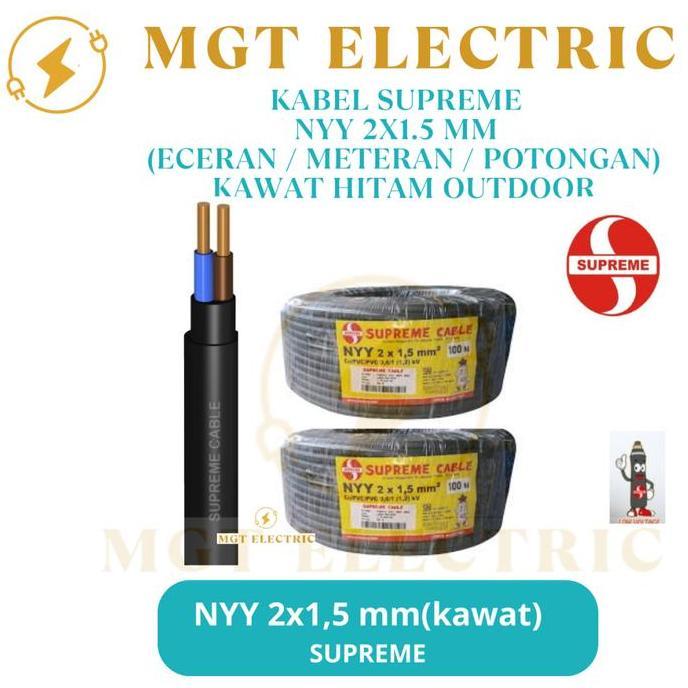 Lansung- Supreme Nyy 2X1.5 Mm Hitam / Kabel Listrik Hitam Kawat Nyy 2X1,5 Supreme / Kabel Listrik Su
