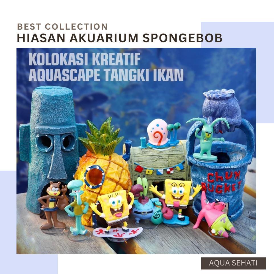 Dekorasi Aquarium Aquascape Rumah Spongebob Squidward Hiasan Akuarium / Ornamen Rumah SpongeBob