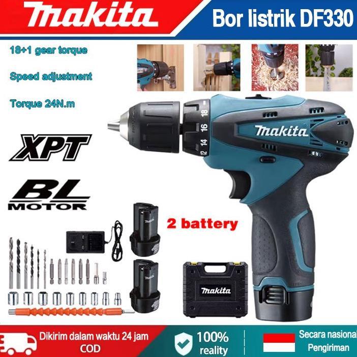 TERLENGKAP Bor Listrik Makita DF330 Bor Listrik Tanpa Kabel Obeng Rumah Tangga Obeng Listrik Multifu