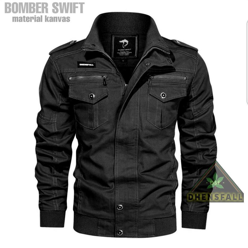 100% AMAN jaket bomber pria original JAKET BOMBER CANVAS PRIA / JAKET BOMBER POLOS SWIFT PRIA ORIGIN