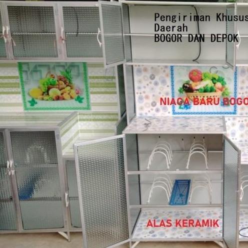 Lemari Piring Rak Piring Kaca 3 Pintu Alas Keramik MAGIC SENG BOGOR murah