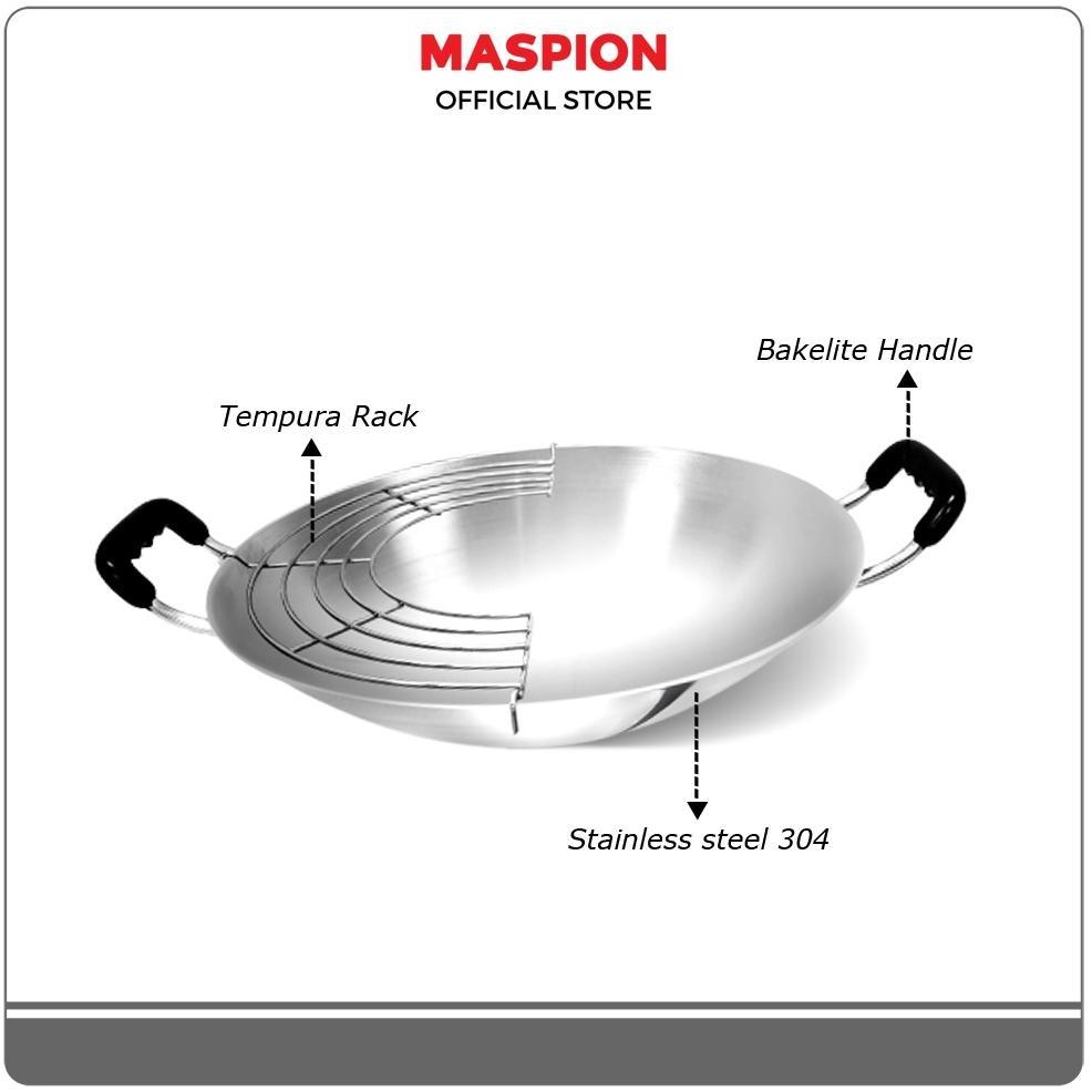 Maspion Panda Aster Wok 30 Cm + Tempura - Wajan Stainless Steel Penggorengan Baru