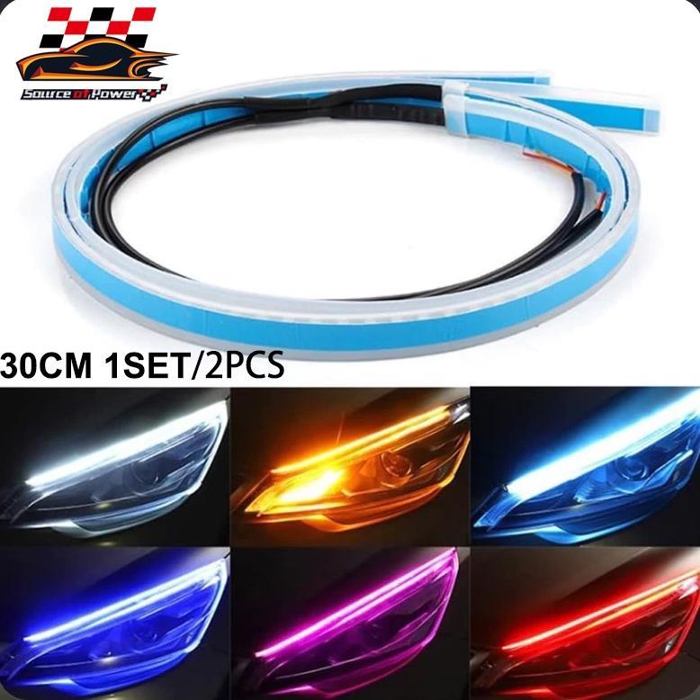 ZELVIERAS 2PCS LAMPU ALIS LAMPU ALIS RUNNING 2 MODE LAMPU ALIS RUNNING 30CM LED LAMPU ALIS MOTOR MOB