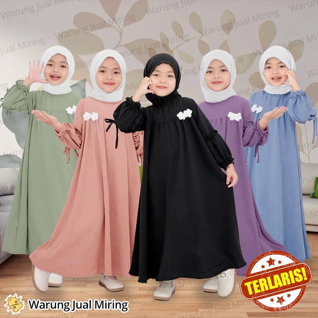 Bagus Baju Gamis Abaya Anak Perempuan Sakura 2-16 Tahun Crinkle Airflow Dress Setelan Set Muslim Cew