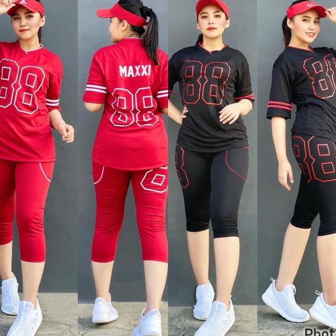 Terlaris Set Baseball 88 Pendek Setelan Baju Zumba Aerobic Nyaman Celana Olahraga