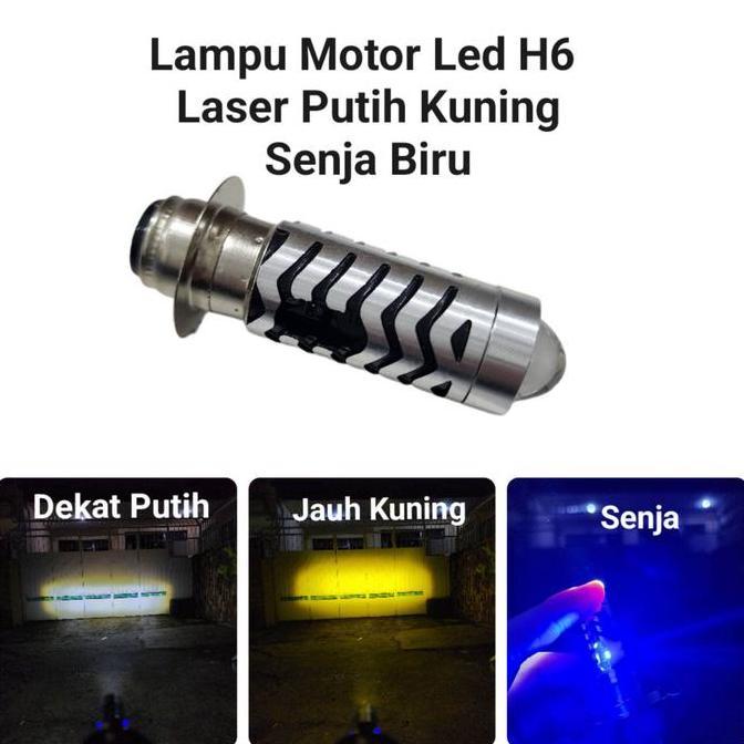 Lampu Utama LED H6 Laser Jauh Dekat Putih Kuning Plus Senja Biru - Cocok Untuk Semua Motor Motorcycl