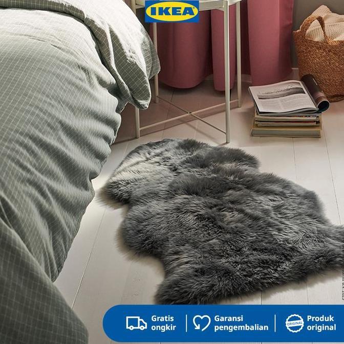 HARGA PABRIK - IKEA ULLERSLEV Karpet Kulit Domba Serbauguna Abu Muda 85cm