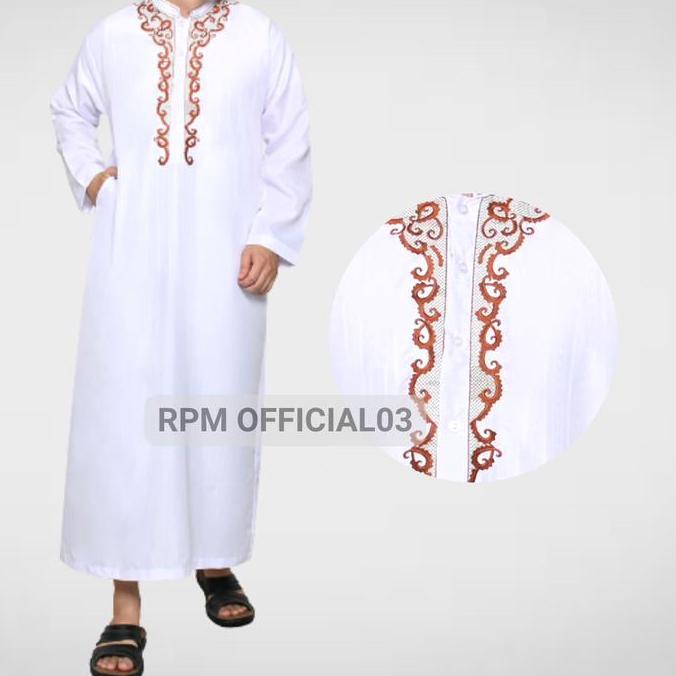 Jubah Madina Gamis Pria Kurta Pakistan Koko Busana Muslim Motif Putih