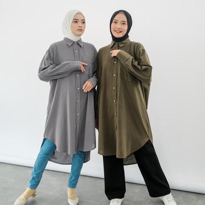 Linen Tunik / Tunik Wanita Kasual Formal Muslim Atasan Formal Lembut