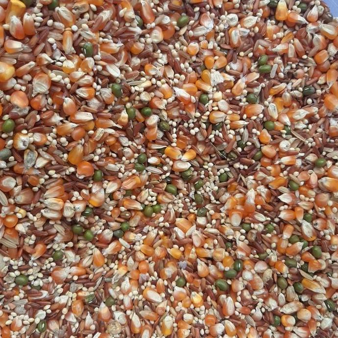 Per 1Kg Mix JAKMIL dengan Jagung Kristal, Milet, Beras Merah,  Burung Merpati Makanan Burung dan Aya