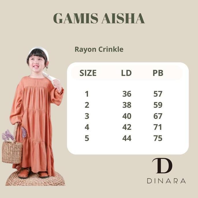 Dinara Aisha - Gamis Anak Perempuan [Size 1 - 5 Tahun] | Baju Dress Kaos Tunic Dres Cewek   Muslim L