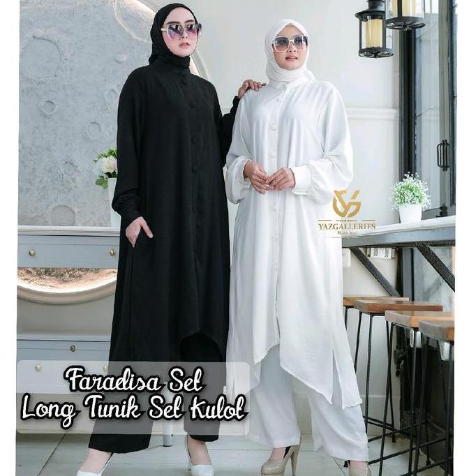 Faradisa Set Long Tunik Kulot Full Kancing Bungkus Aktif Crinkle Airflow/ Set Tunik Celana Umroh War