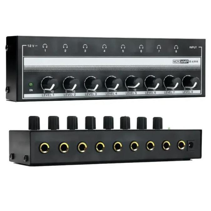 PARANE Audio Amplifier Headphone Splitter 8 Channel Volume Control penguat mic Adaptor Metal Jam