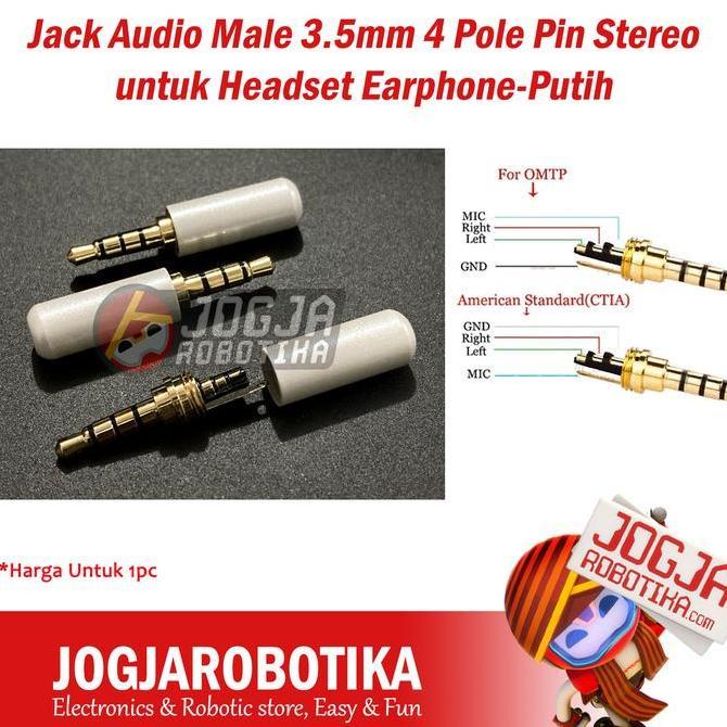 CORELA Jack Audio Male 3.5mm 4 Pole Pin Stereo untuk Headset Earphone-Putih