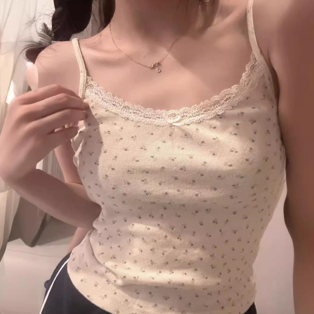HOT DEALS RSB BR699 Baju Tanktop Fashion Wanita Corak Bunga Elastis Sexy Square Knit Fashion Korea
