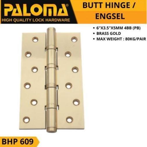 ENGSEL PINTU RUMAH PALOMA BHP 609 BUTT HINGE 6 INCH KUNING GOLD