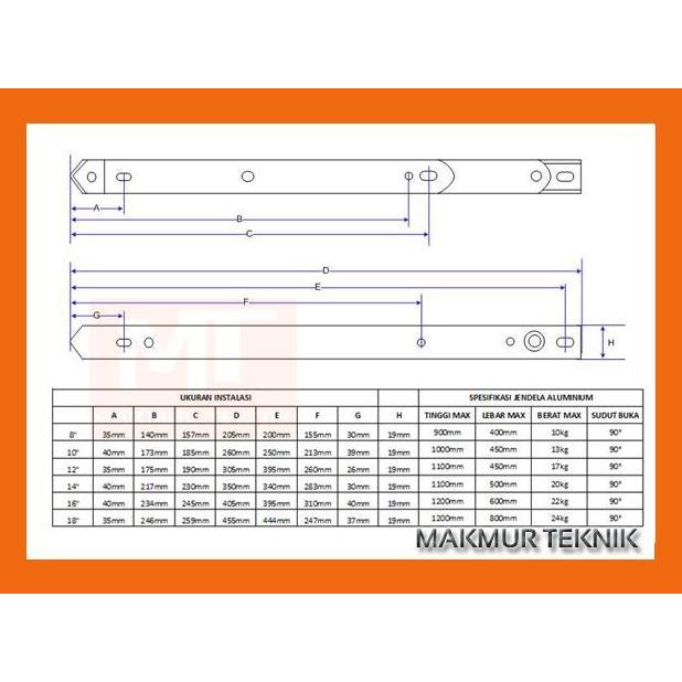 Engsel casement 14 inch, Engsel jendela aluminium